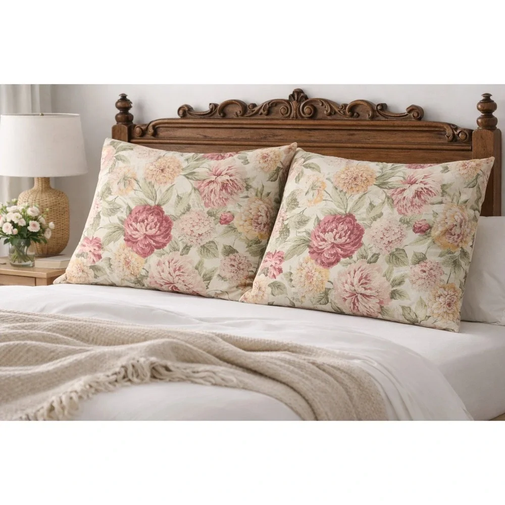 Vtg 90s Cannon Floral Pillowcases Cotton Poly Blend Floral Standard Set of 2